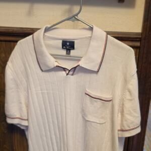 Ben Sherman Original Mens XL Cream Ribbed Knit Polo Shirt Mod Stripe Trim Pocket